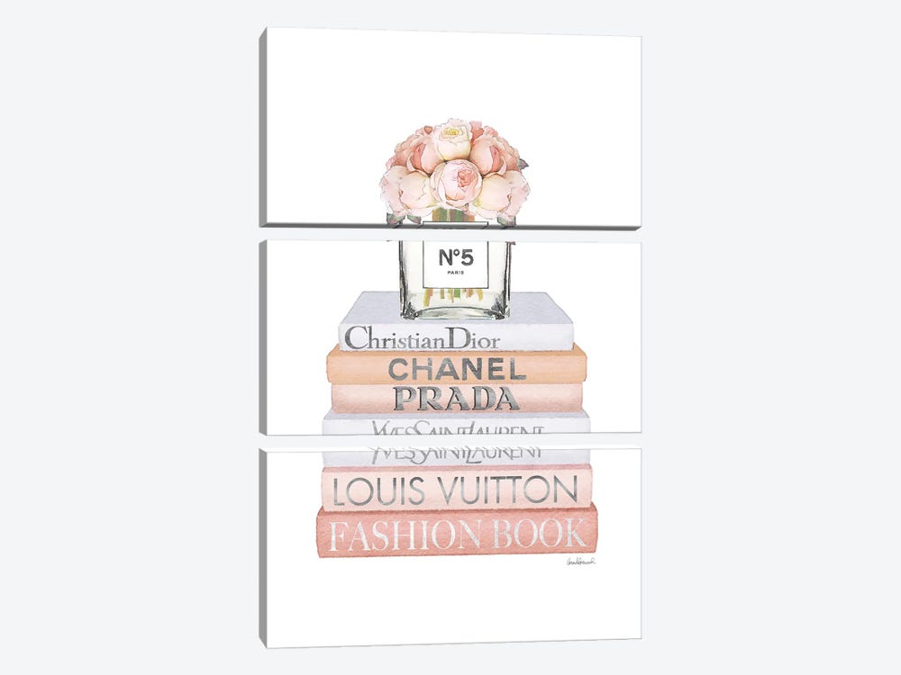 Peach Fashion Books With Peach Roses by Amanda Greenwood 3-piece Canvas Art