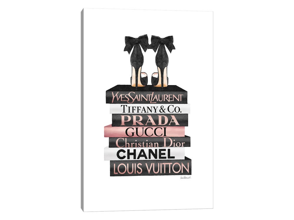 Rose Gold & Black Book Stack With Blac - Canvas Art