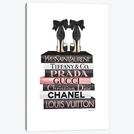 Rose Gold & Black Book Stack With Black Heel. Canvas Print #GRE518} by Amanda Greenwood Canvas Art Print
