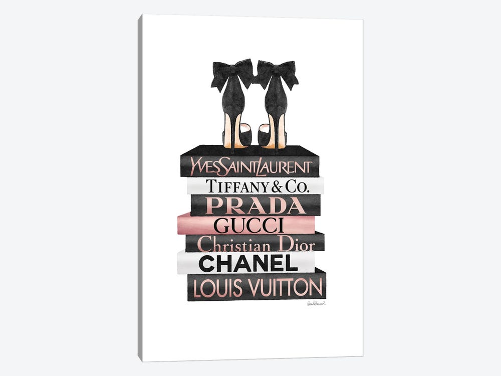 Rose Gold & Black Book Stack With Black Heel by Amanda Greenwood 1-piece Canvas Art
