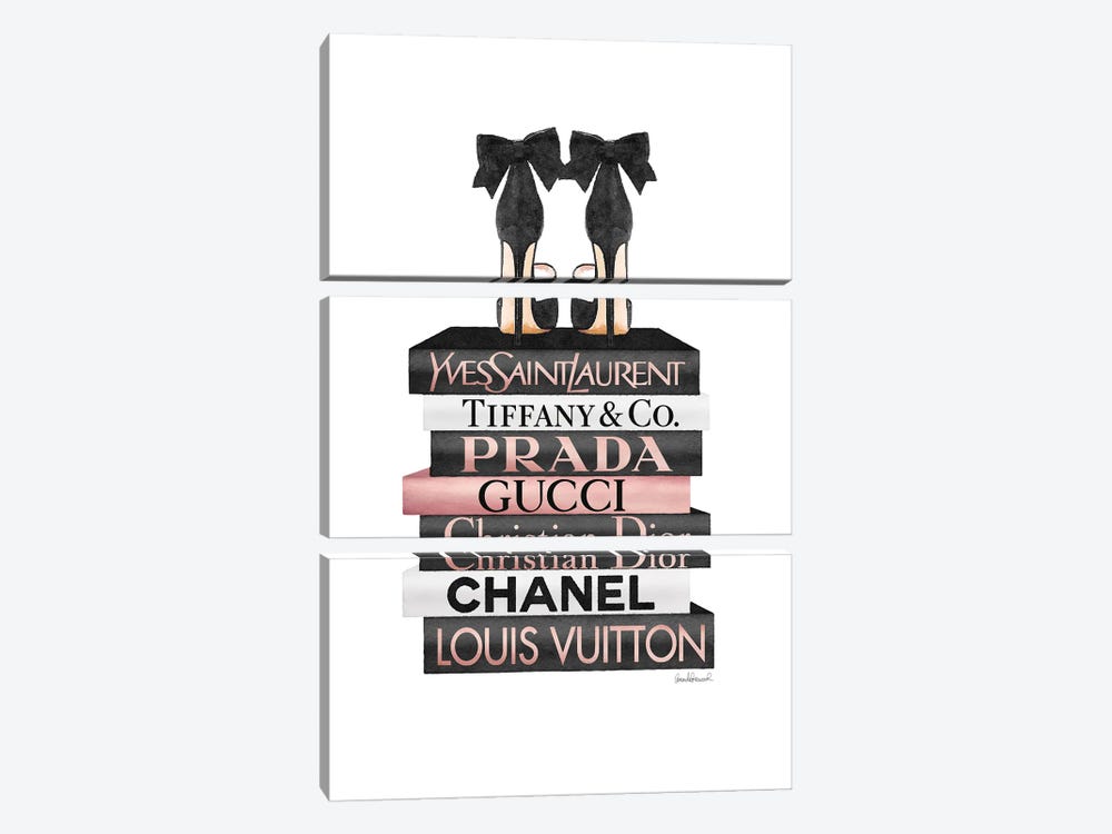 Rose Gold & Black Book Stack With Black Heel by Amanda Greenwood 3-piece Canvas Wall Art