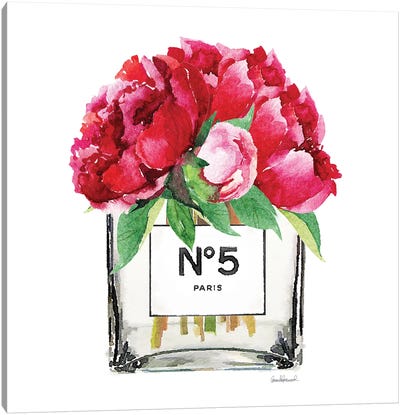 No. 5 Vase With Deep Pink Peonies Canvas Art Print - Peony Art