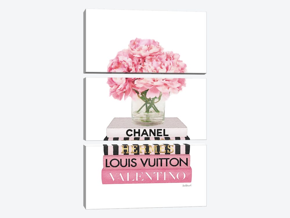 Short Pink Book Stack With Stripe, Peony In Vase by Amanda Greenwood 3-piece Canvas Artwork