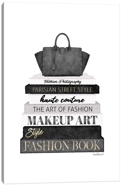 Tall Black And Grey Fashion Books With Bag Canvas Art Print - Reading & Literature