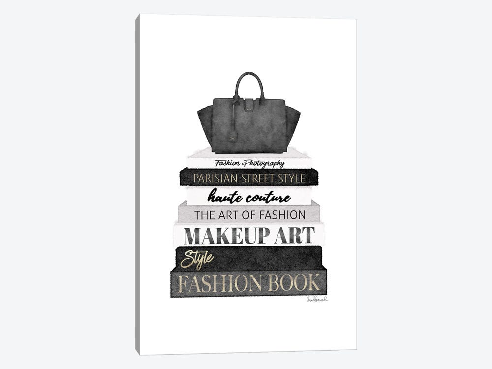 Tall Black And Grey Fashion Books With Bag by Amanda Greenwood 1-piece Canvas Artwork