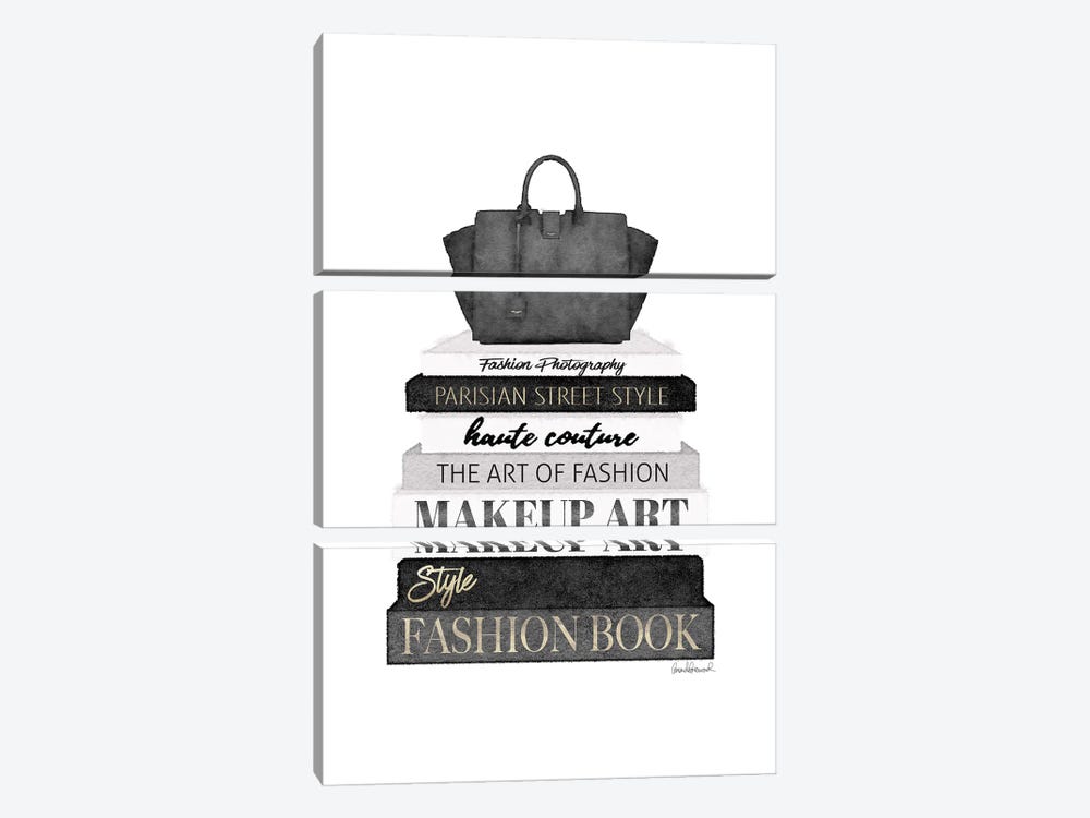 Tall Black And Grey Fashion Books With Bag by Amanda Greenwood 3-piece Canvas Wall Art