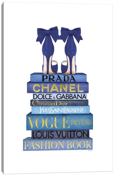 Tall Blue Books, Blue Shoes Canvas Art Print - Chanel Art