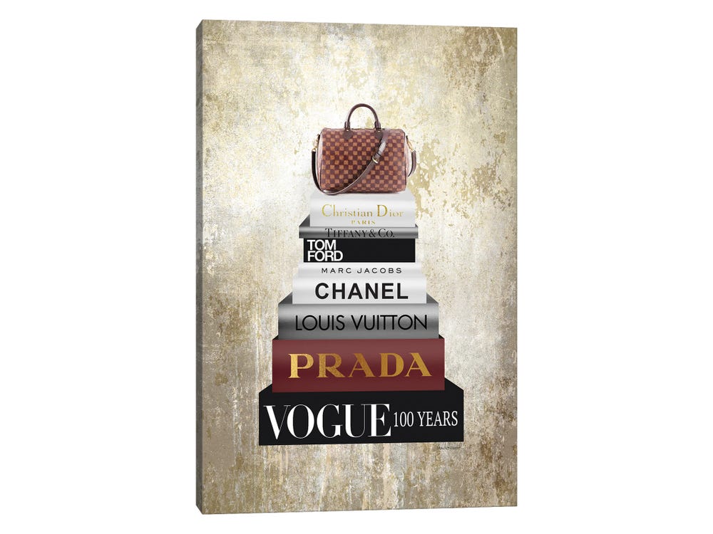 Stack of Fashion Books with A Chanel Bag - Amanda Greenwood Canvas Art Print ( Fashion > Fashion Brands > Chanel art) - 12x12 in