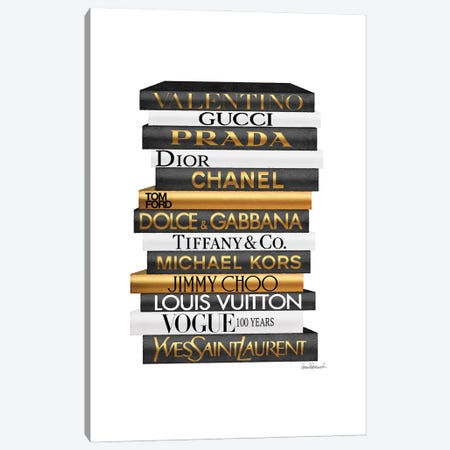 Tall Fashion Books Black And Gold Canvas Print #GRE534} by Amanda Greenwood Canvas Artwork