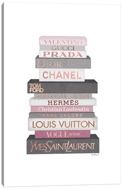 Tall Grey & Pink Fashion Books Canvas Art Print - Louis Vuitton Art