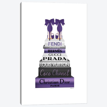 Tall Metallic Stack Purple With Purple Bow Shoes Canvas Print #GRE536} by Amanda Greenwood Canvas Art