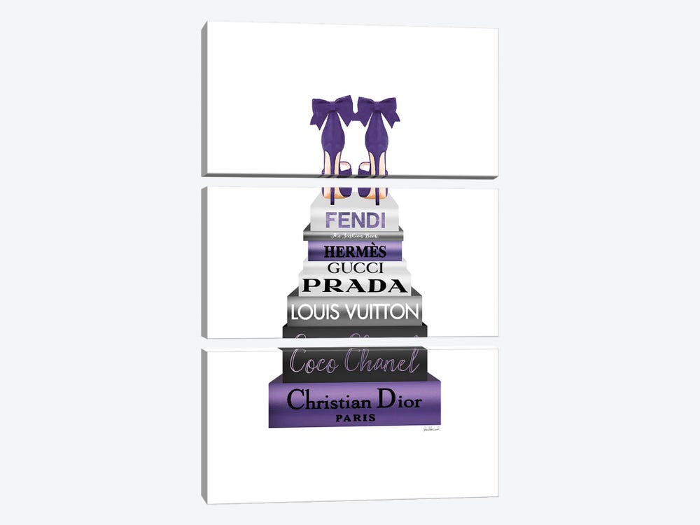 Tall Metallic Stack Purple With Purple Bow Shoes by Amanda Greenwood 3-piece Canvas Wall Art