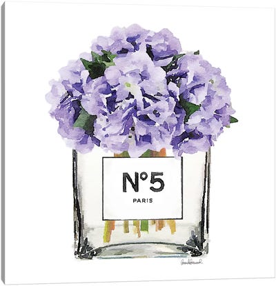 No. 5 Vase With Purple Hydrangeas Canvas Art Print - Still Life