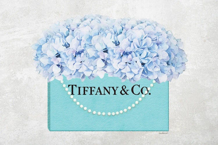 Teal Blue Shopper Pearl Handle Blue Hydrangeas Textured by Amanda Greenwood wall art