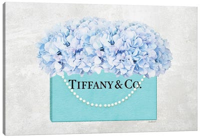 Teal Blue Shopper Pearl Handle Blue Hydrangeas Textured Canvas Art Print - Hobby & Lifestyle Art
