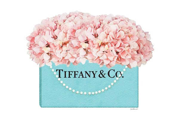 Hydrangeas: Teal Blue Shopper Pearl Handle Peach Hydrangeas by Amanda Greenwood