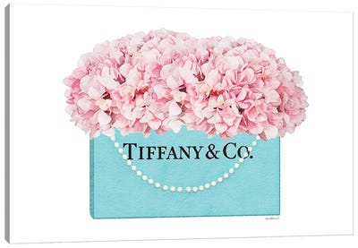 Teal Blue Shopper Pearl Handle Pink Hydrangeas Canvas Art Print - Fashion Brand Art