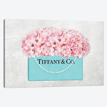 Teal Blue Shopper Pearl Handle Pink Hydrangeas Textured Canvas Print #GRE546} by Amanda Greenwood Canvas Print