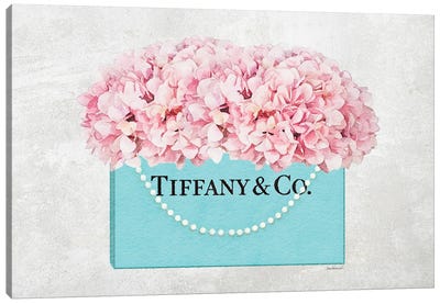 Teal Blue Shopper Pearl Handle Pink Hydrangeas Textured Canvas Art Print - Shopping