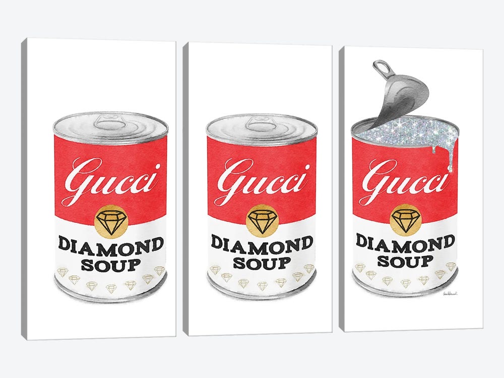 Diamond Soup Can Set In Red by Amanda Greenwood 3-piece Canvas Art Print