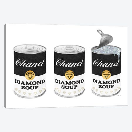 Diamond Soup Can Set In Black Canvas Print #GRE549} by Amanda Greenwood Canvas Artwork