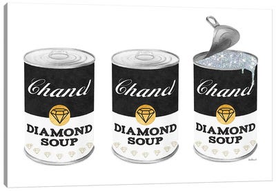 Diamond Soup Can Set In Black Canvas Art Print - Campbell's Soup Can Reimagined