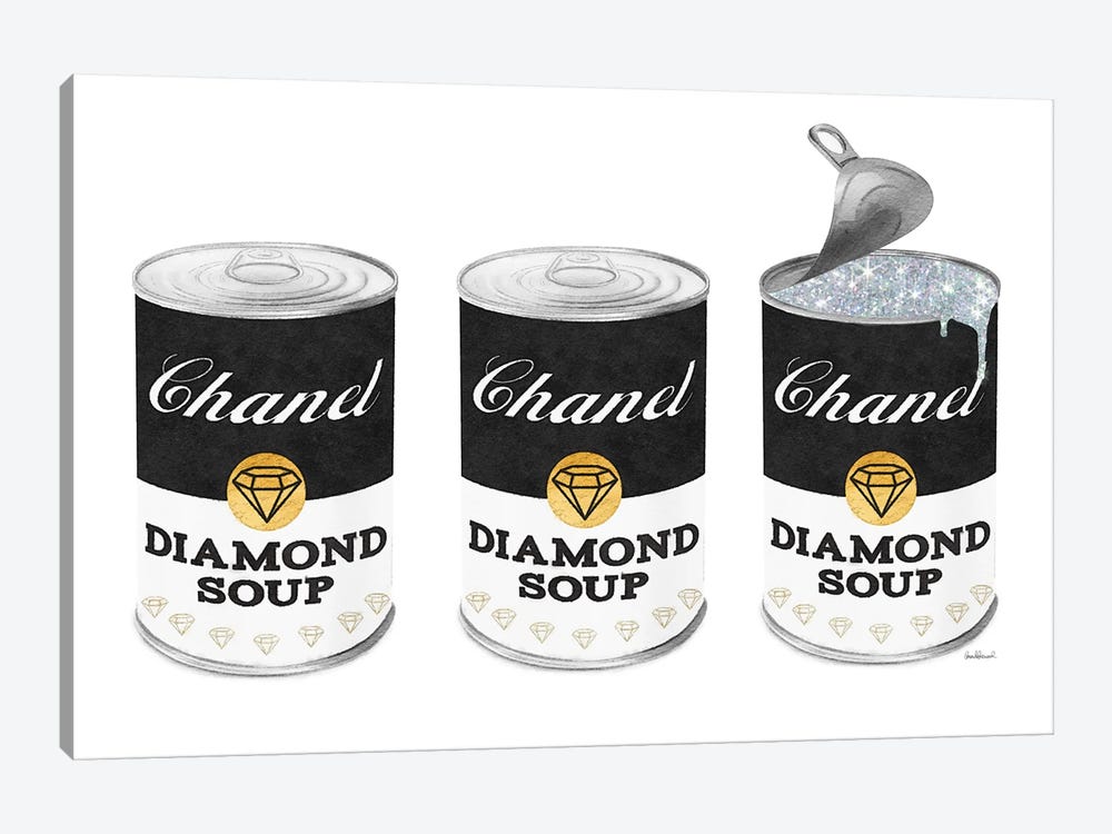 Diamond Soup Can Set In Black by Amanda Greenwood 1-piece Canvas Artwork
