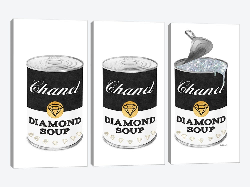 Diamond Soup Can Set In Black by Amanda Greenwood 3-piece Canvas Art