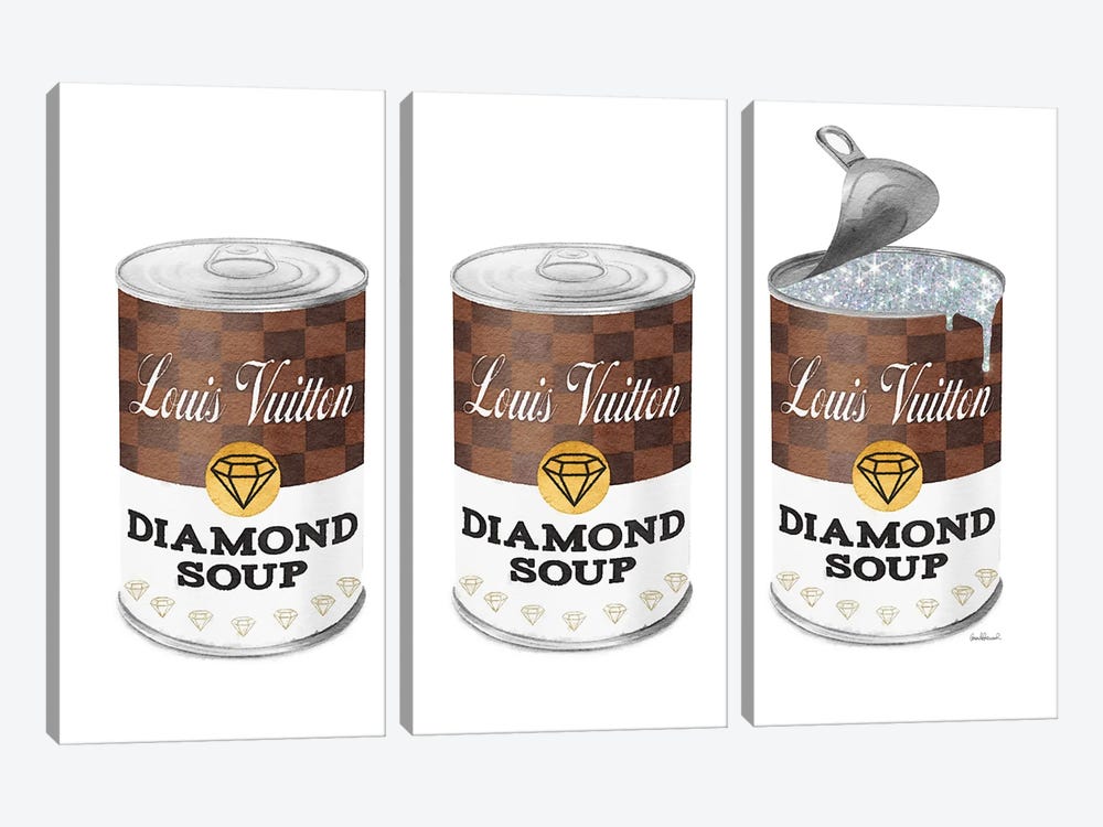 Diamond Soup Can Set In Brown by Amanda Greenwood 3-piece Canvas Wall Art