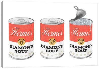 Diamond Soup Can Set In Orange Canvas Art Print - Hermès Art