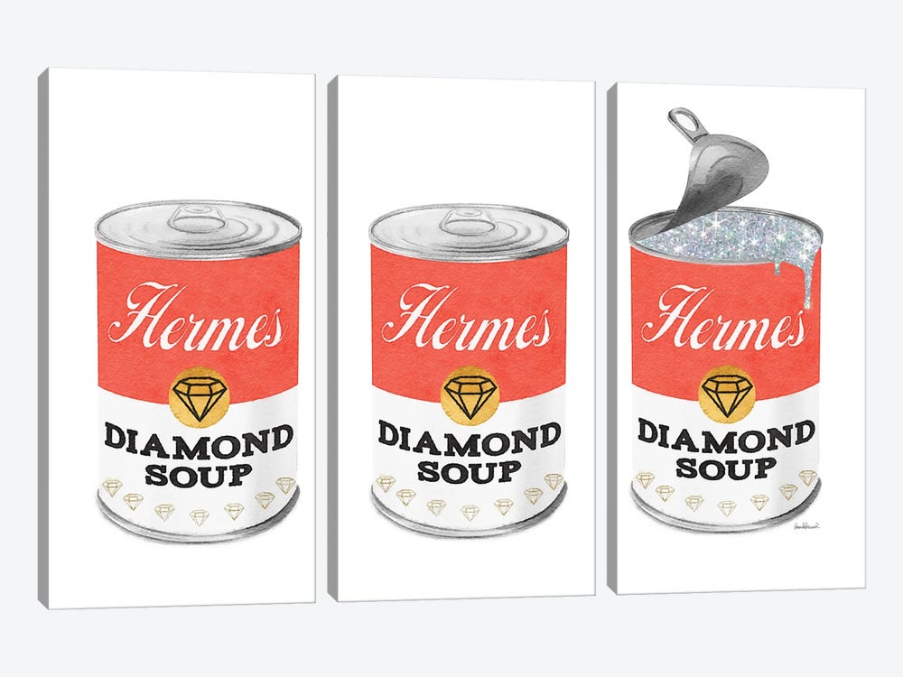 Diamond Soup Can Set In Orange by Amanda Greenwood 3-piece Canvas Print