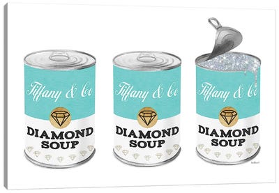 Diamond Soup Can Set In Teal Canvas Art Print - Fashion Lover