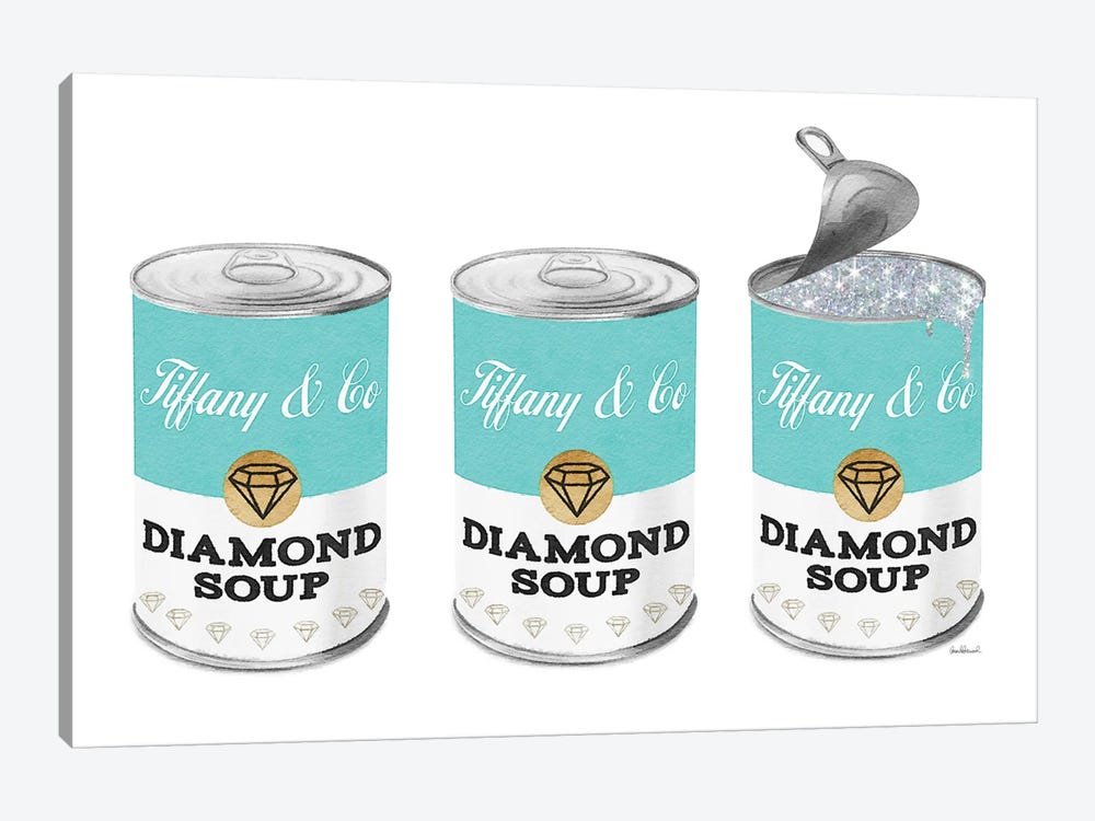 Diamond Soup Can Set In Teal by Amanda Greenwood 1-piece Canvas Wall Art