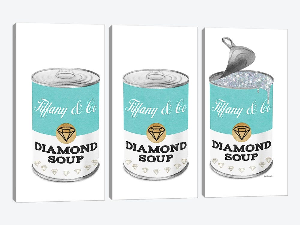Diamond Soup Can Set In Teal by Amanda Greenwood 3-piece Canvas Art