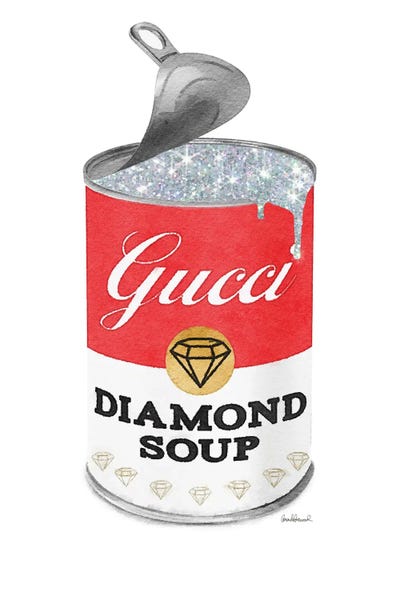 Amanda Greenwood: Diamond Soup In Red Open Lid by Amanda Greenwood