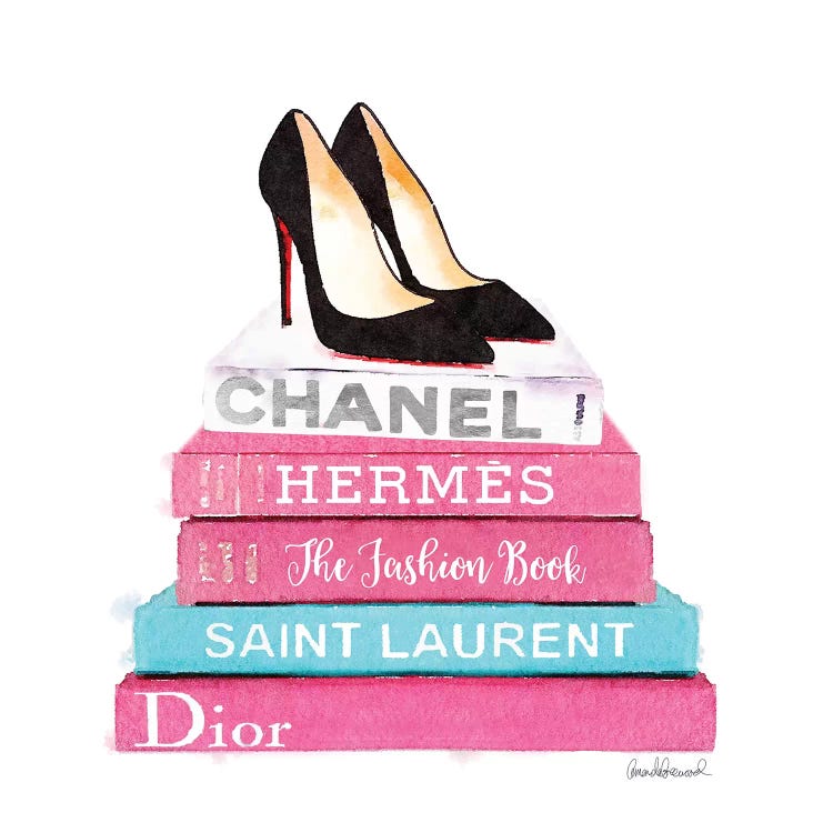 Pink And Teal Fashion Books With High Heel Shoes