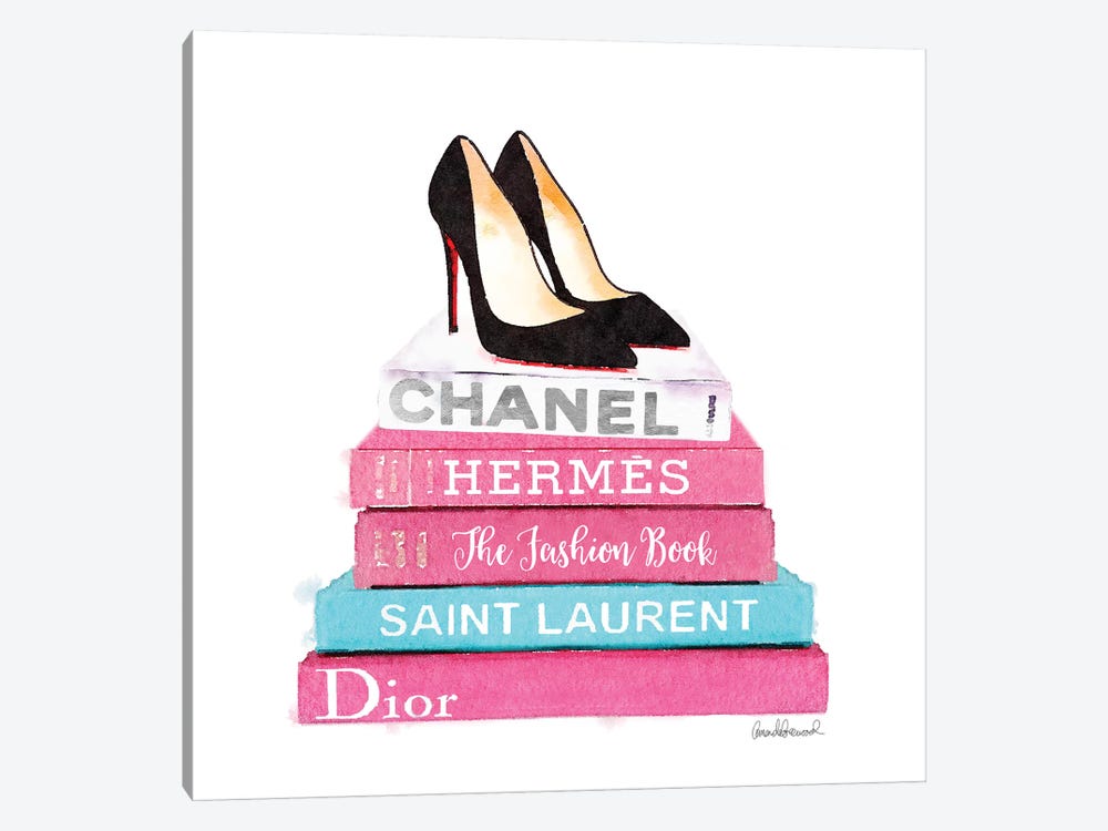 Pink And Teal Fashion Books With High Heel Shoes by Amanda Greenwood 1-piece Canvas Artwork