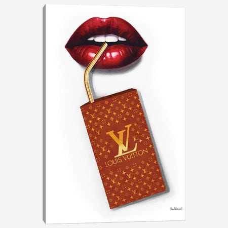 Framed Canvas Art (Gold Floating Frame) - Louis Vuitton Gold Lips by Julie Schreiber ( Fashion > Fashion Brands > Louis Vuitton art) - 26x18 in