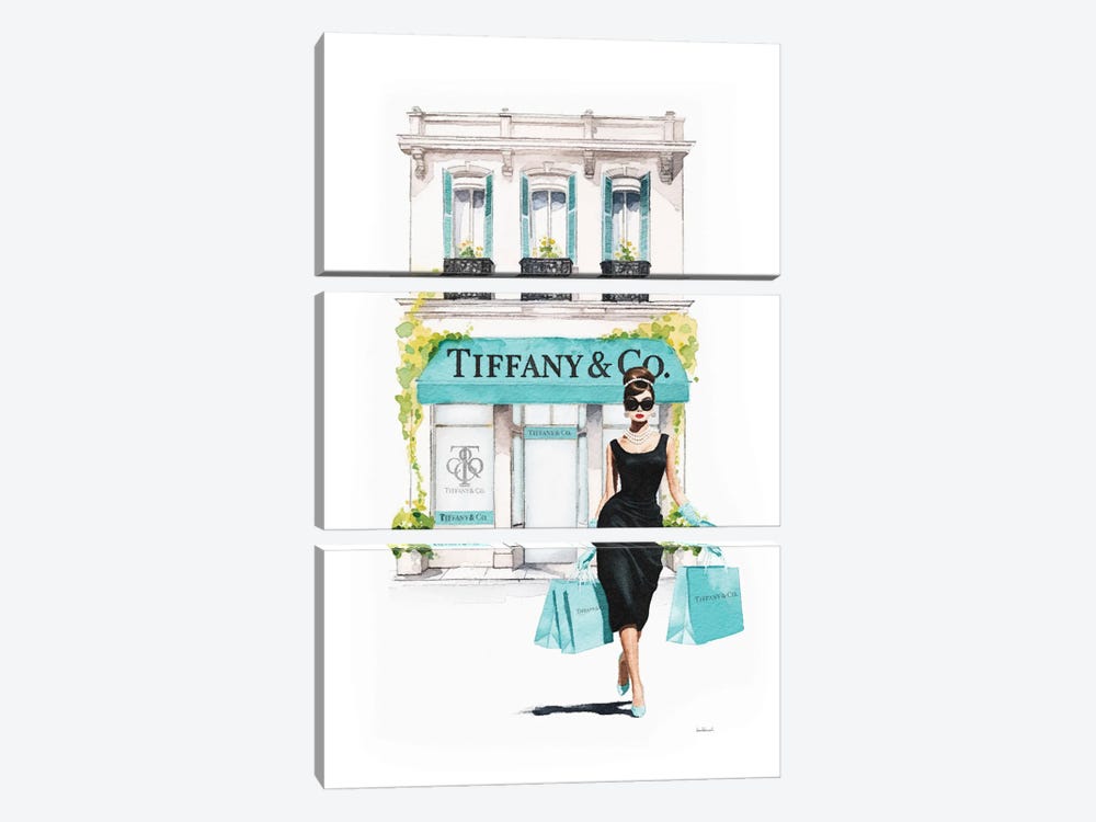 Store Front Shopping In Teal by Amanda Greenwood 3-piece Canvas Wall Art