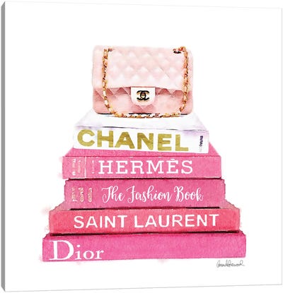 Pink Fashion Books With A Pink Bag Canvas Art Print - Fashion Brand Art