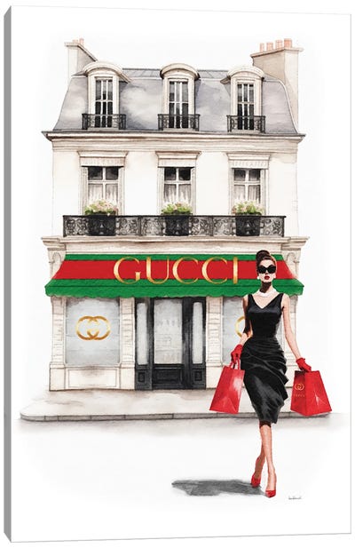 Store Front Shopping In Red Canvas Art Print - Shopping Art