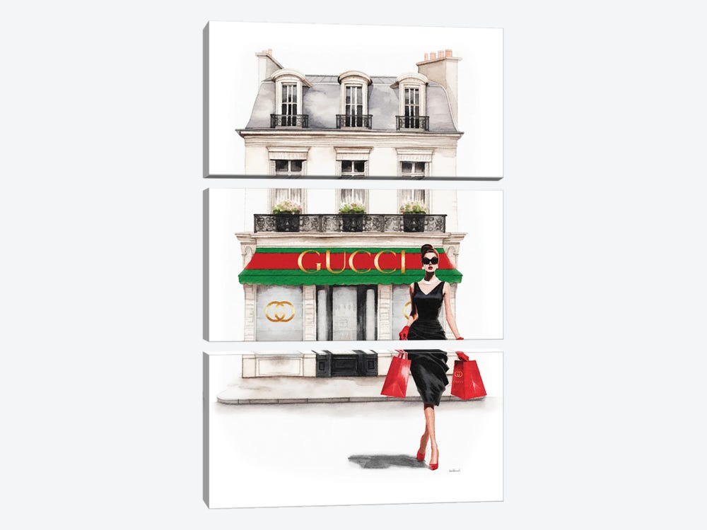 Store Front Shopping In Red by Amanda Greenwood 3-piece Canvas Artwork