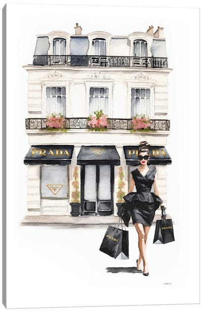 Store Front Shopping In Black Canvas Art Print - Prada Art