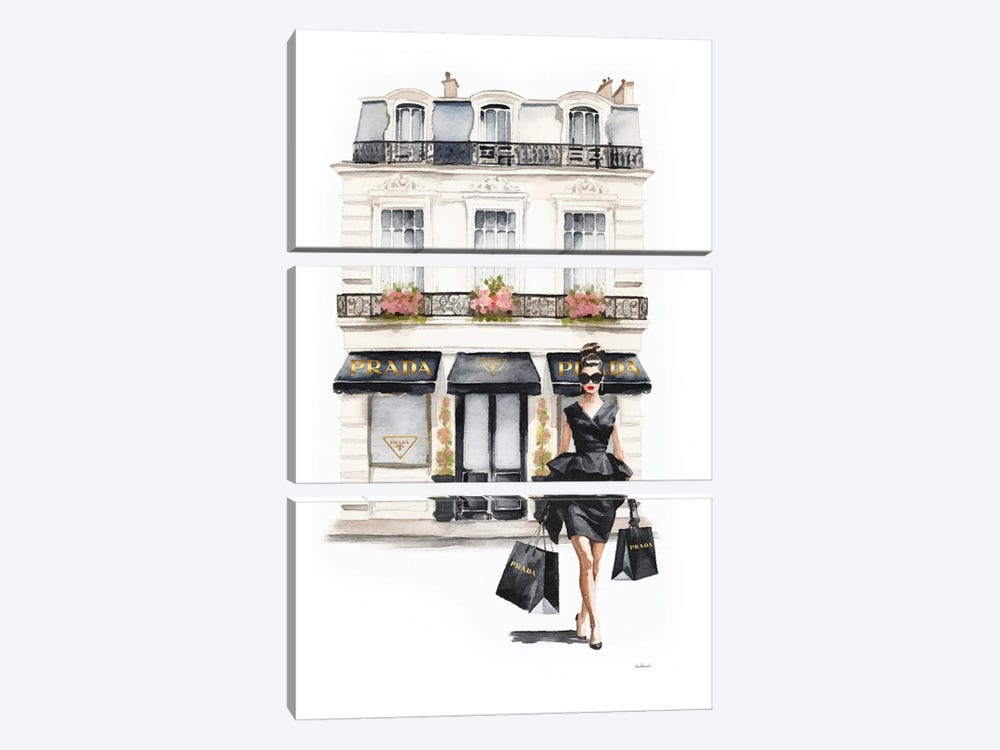 Store Front Shopping In Black by Amanda Greenwood 3-piece Canvas Art Print