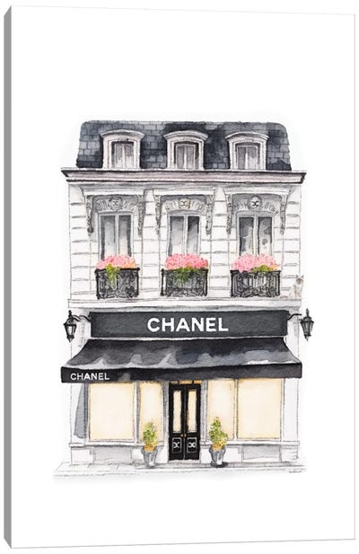 Paris Shop In Black Canvas Art Print - Shopping Art