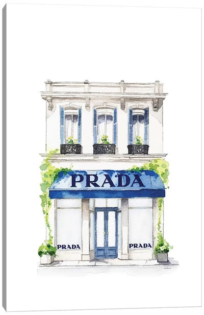 Paris Shop In Blue Canvas Art Print - Prada Art