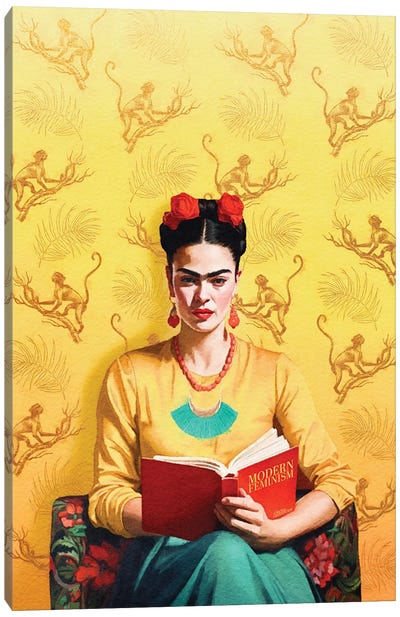 Frida Reading Canvas Art Print - Frida Kahlo