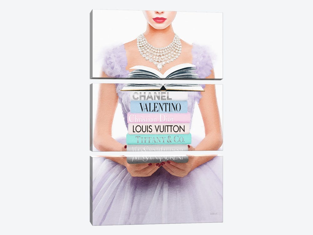 Reading Fashion Books In Lilac by Amanda Greenwood 3-piece Canvas Art