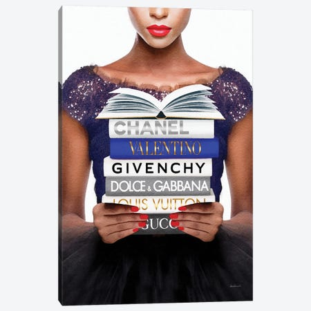 Reading Fashion Books In Navy Canvas Print #GRE659} by Amanda Greenwood Canvas Art