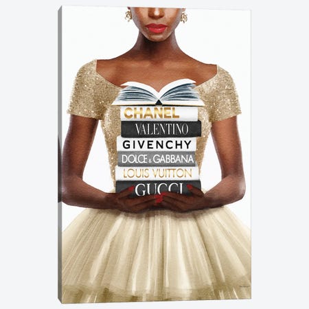 Reading Fashion Books In Champagne Canvas Print #GRE661} by Amanda Greenwood Art Print